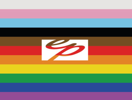 EP logo overlay on inclusive pride colors